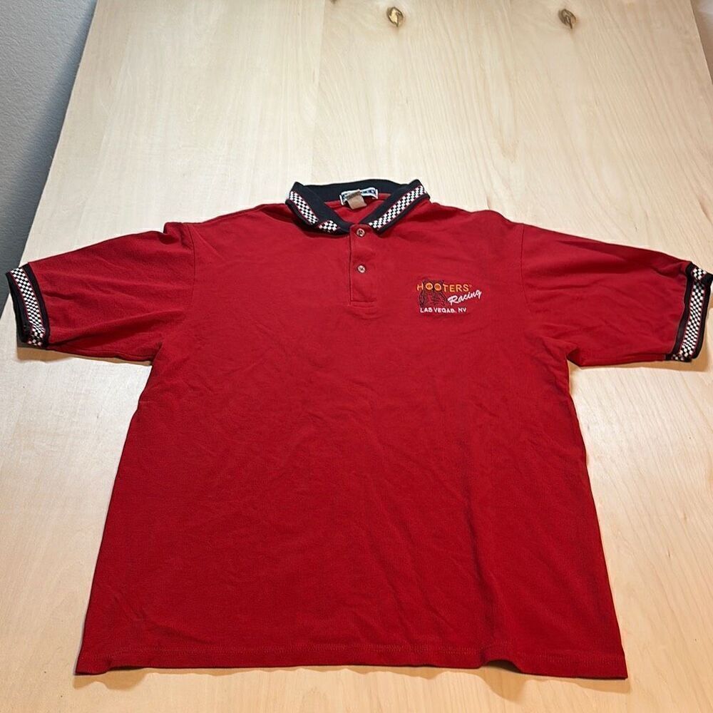 Vintage Men’s Polo Hooters Racing Las Vegas,NV Embroidered Shirt Size L Red USA